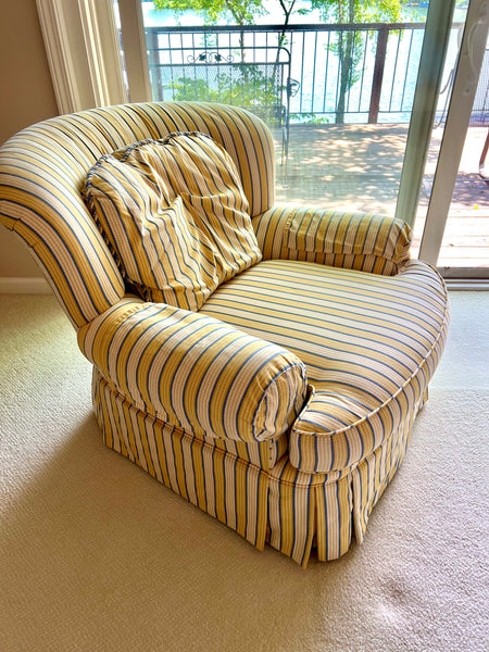 Pair of Pearson Yellow and Blue Occasional Chairs and Ottoman
