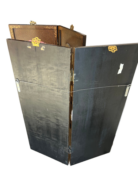 Vintage Asian Four Panel Wall Hanging or Tabletop Screen with Carved Soapstone