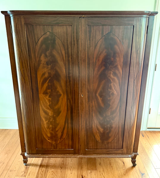 Antique Flame Mahogany Wardrobe Armoire