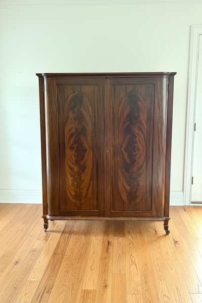 Antique Flame Mahogany Wardrobe Armoire