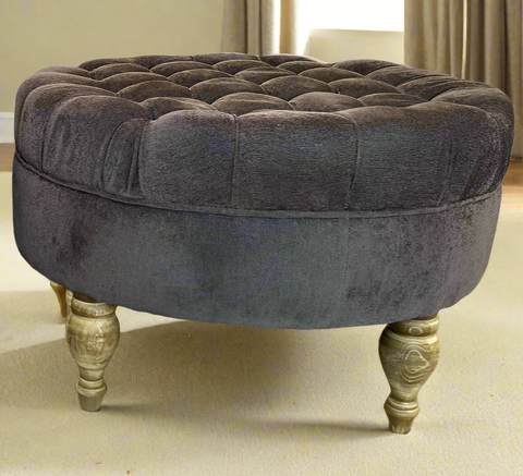 Round Gray Tufted Ottoman (2 Available)
