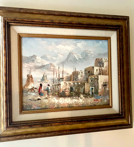 Vintage Himalayan Village Oil Painting by H. Boyd