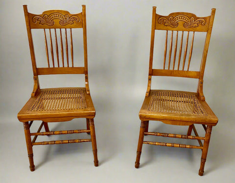 Pair of Antique Pressed Back Cane Seat Dining Chairs
