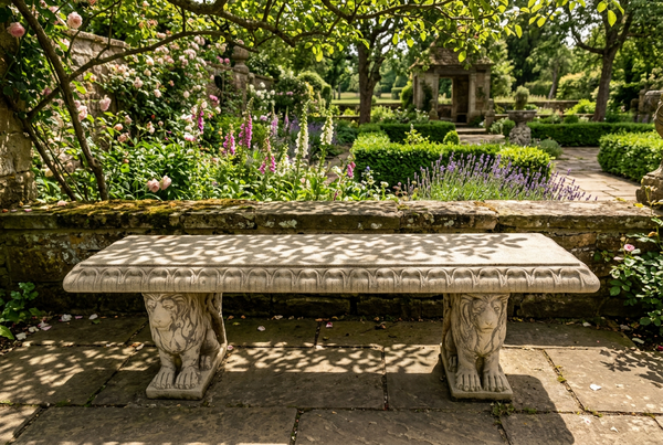 53" Cast Stone Lion Bench by Henri Studio