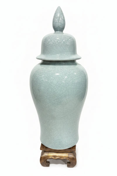 Monumental Crackle Glaze Urn on Stand