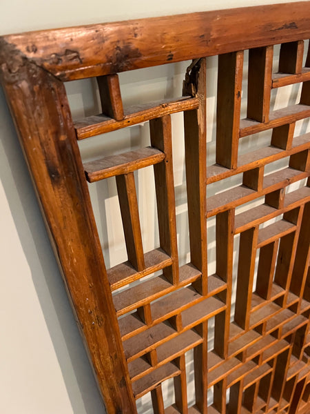 Vintage Asian Teak Lattice Chinese Wood Screen Panel Wall Grid