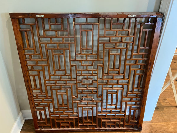 Vintage Asian Teak Lattice Chinese Wood Screen Panel Wall Grid