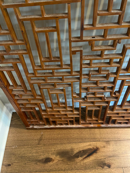 Vintage Asian Teak Lattice Chinese Wood Screen Panel Wall Grid