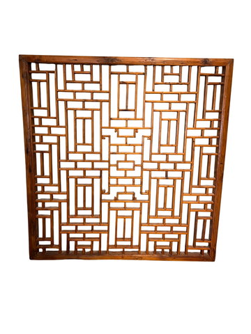Vintage Asian Teak Lattice Chinese Wood Screen Panel Wall Grid