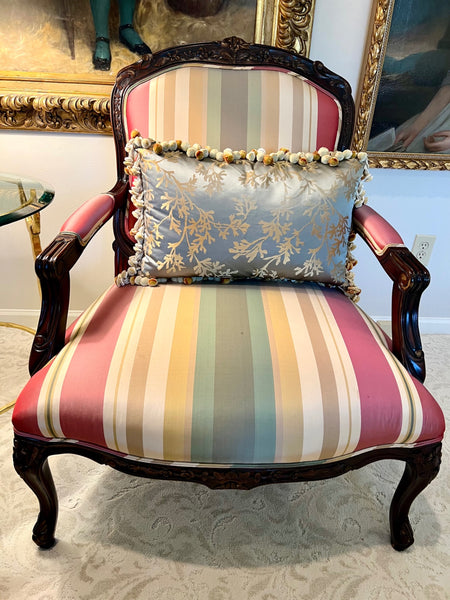 Pair of Custom Made Bergere Chairs with Silk Upholstery