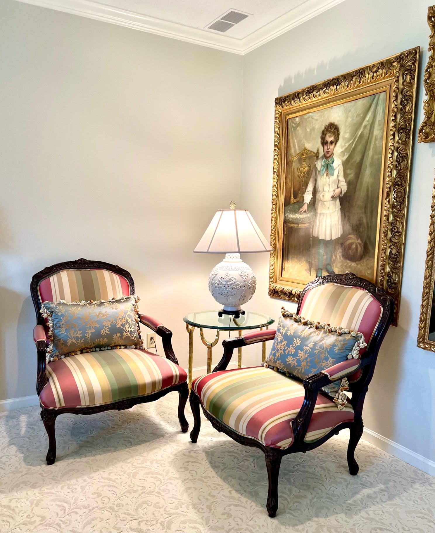 Pair of Custom Made Bergere Chairs with Silk Upholstery