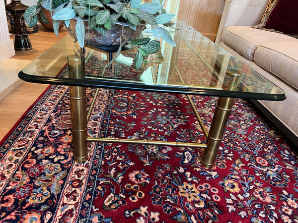 1970's Mastercraft Faux Bamboo Coffee Table with Baccarat 1" Crystal Top
