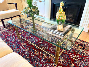 1970's Mastercraft Faux Bamboo Coffee Table with Baccarat 1" Crystal Top