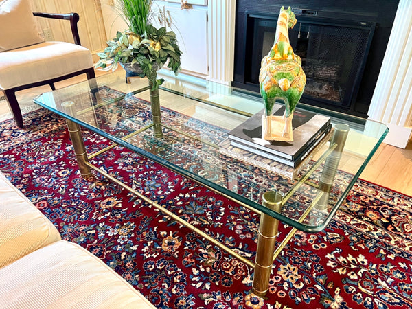1970's Mastercraft Faux Bamboo Coffee Table with Baccarat 1" Crystal Top