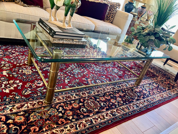 1970's Mastercraft Faux Bamboo Coffee Table with Baccarat 1" Crystal Top