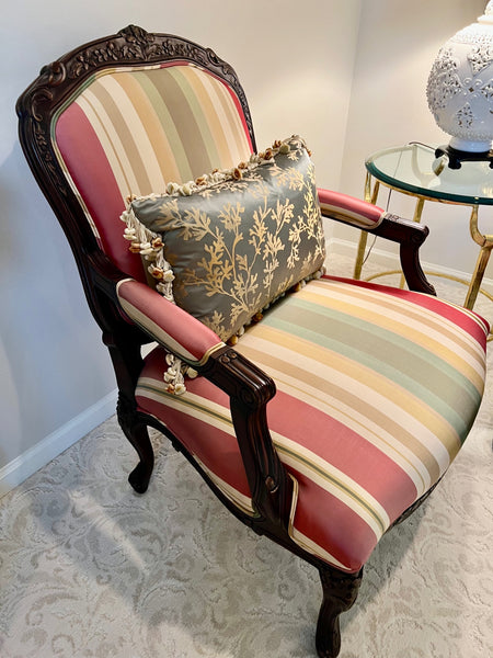 Pair of Custom Made Bergere Chairs with Silk Upholstery