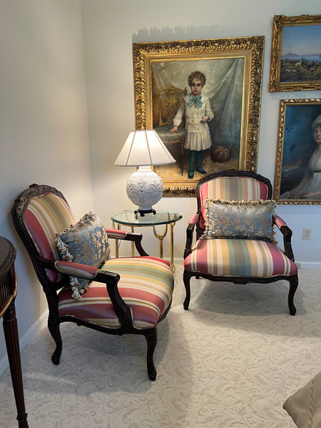 Pair of Custom Made Bergere Chairs with Silk Upholstery