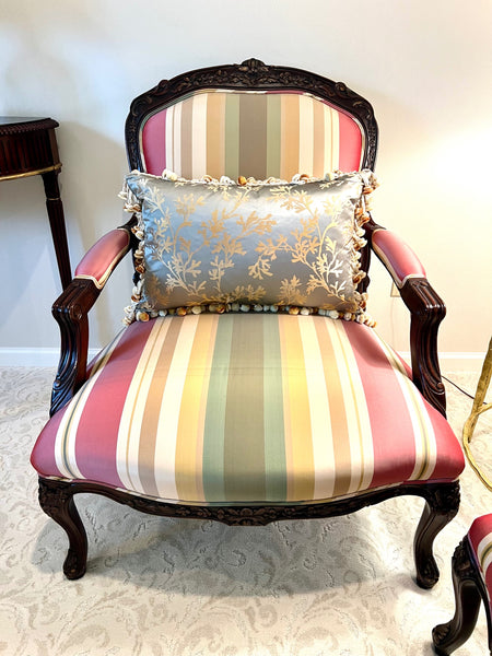 Pair of Custom Made Bergere Chairs with Silk Upholstery