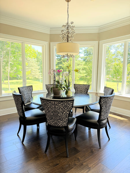 Set of 8 COX MANUFACTURING Custom Leather and Fabric Dining Chairs