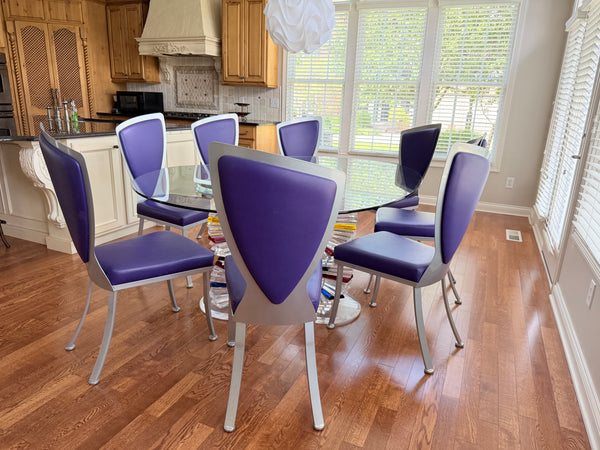 Set 8 Johnston Casuals Steel and Leather Dining Chairs