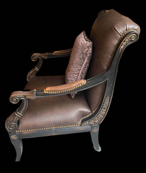 Leather French Carved Arm Chair