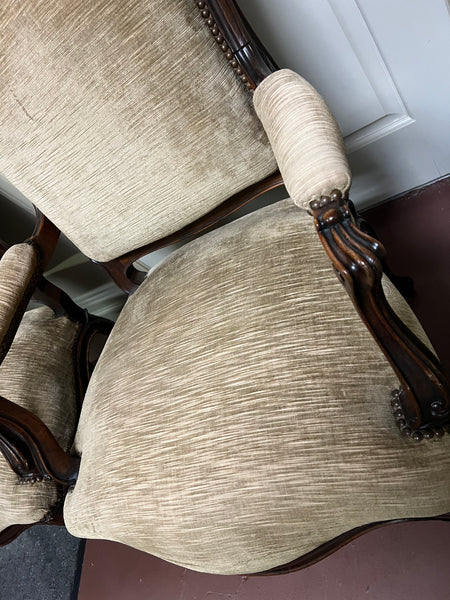 Pair of French Louis XV Antique Armchairs on Casters