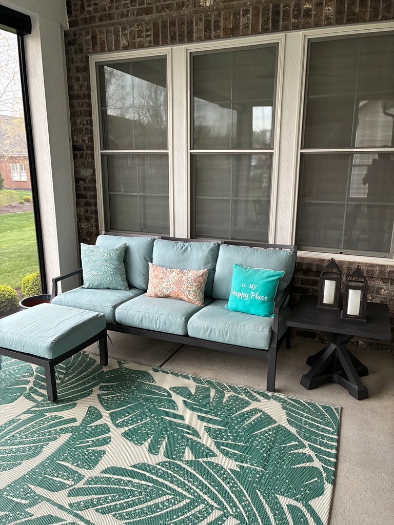 ARHAUS Montego Outdoor Aluminum Sofa, Ottoman and Side Table KLM Luxury Consignment ARHAUS Montego Outdoor Aluminum Sofa, Ottoman and Side Table KLM Luxury Consignment