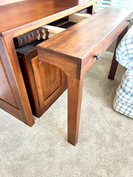 Solid Maple Amish Made China Cabinet with Hutch and Pull Out Dining Table