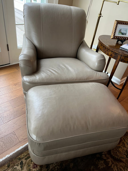Ethan Allen Oxford Leather Club Chair and Ottoman