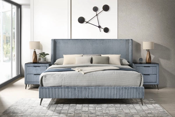 ASHLEY FURNITURE - King Wide Wale Corduroy Bed, Mattress Set and Pair of Nightstands