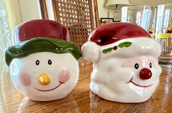 Pair of Christmas Snowman Salt and Pepper Shakers by Laurie Gates