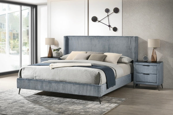 ASHLEY FURNITURE - King Wide Wale Corduroy Bed, Mattress Set and Pair of Nightstands