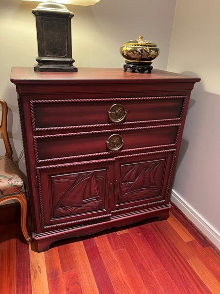 Red Wood Dresser Chest Hall Cabinet