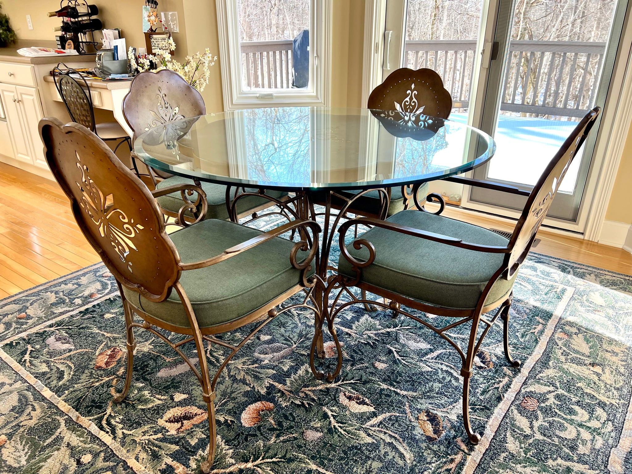 Lexington Furniture Heavy Glass and Iron Dining Table and Chairs