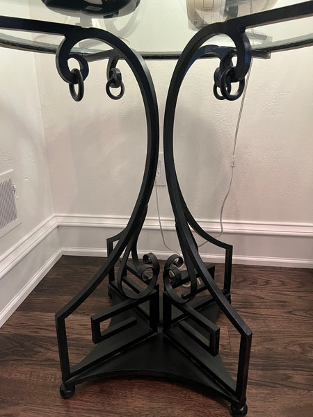 Neoclassic Greek Key Wrought Iron Glass Top Center Table