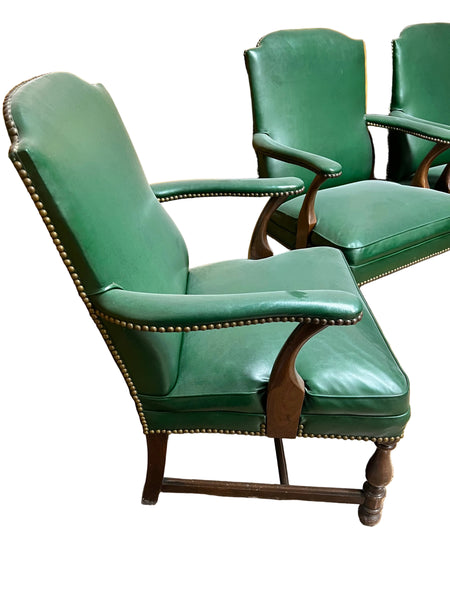 Vintage Green Leather Chairs (8 Available)