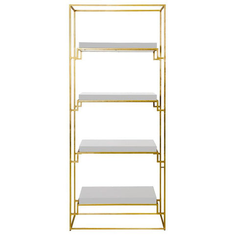 Shadow Gold Leaf Etegere with White Laquered Shelves by Burke Decor