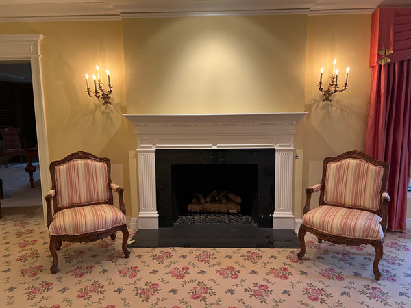 Pair of Michael Thomas French Louis XV Armchairs with Silk Fabric