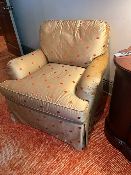 Silk Upholstered Chair and Ottoman