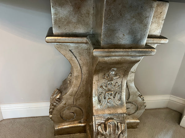 Baroque Style French Demilune Marble Top Console Table (2 Available)