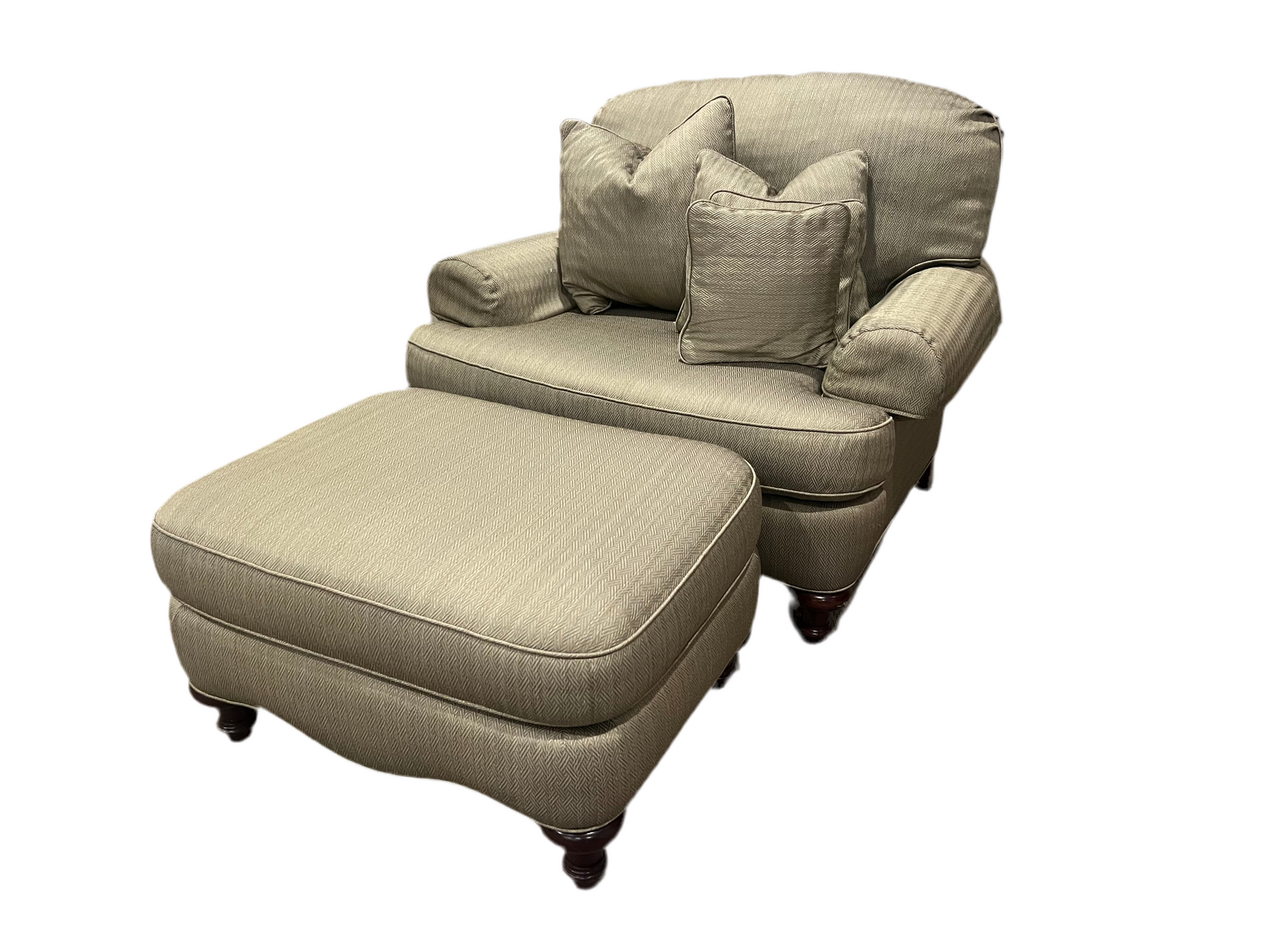 Green Upholstered Oversized Chair and Ottoman