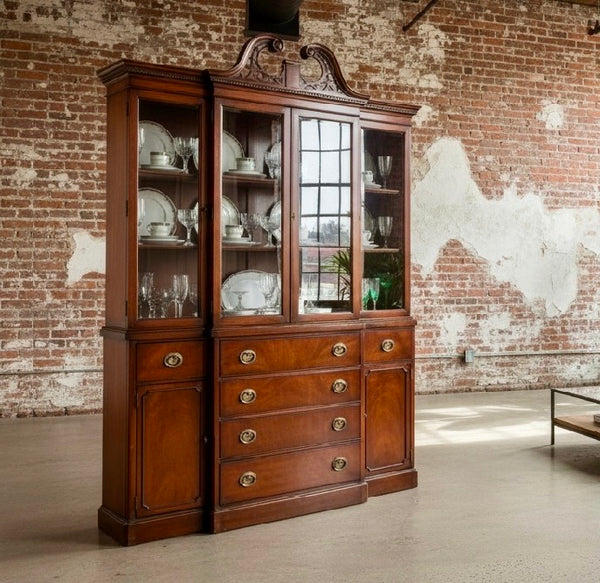Antique Traditional Breakfront Mahogany China Cabinet