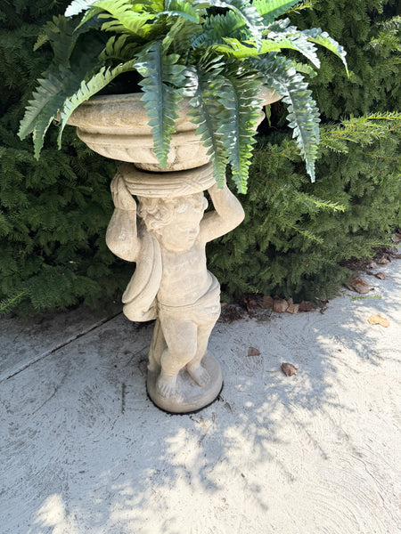 Henri Studio Cast Stone Cherub Sculpture Planter Classical Urn Stand (2 Available)