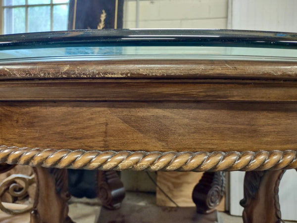 Round Solid Wood Dining or Center Table with Glass Top