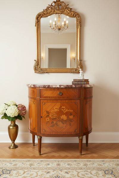 Inlaid French Commode with Marble Top Cabinet C 1890