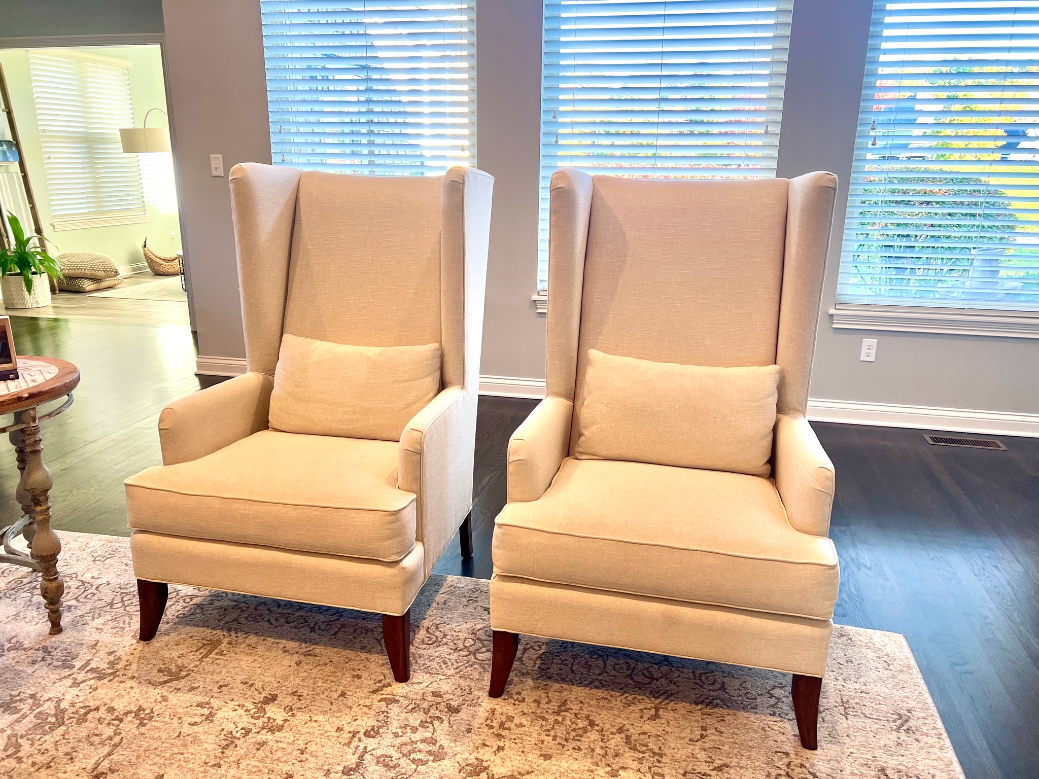 Pair of Fairfield Furniture Ivory High Back Wing Chairs