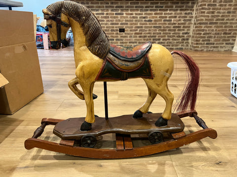 Antique Hand Painted Wooden Rocking Horse