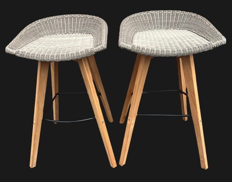 NEW CO9 Design Verge White Coral Wicker Bar Stools - Set of 2