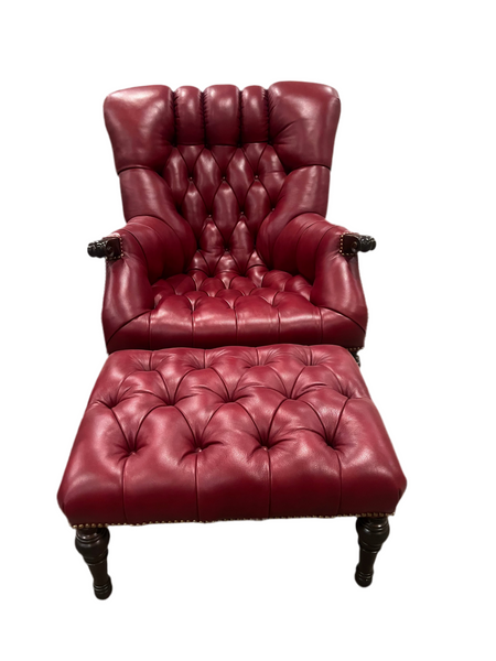 Stickley Leather Leopald's Club Chair and Ottoman Set