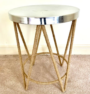 Round Side Metal and Woven Rope Table